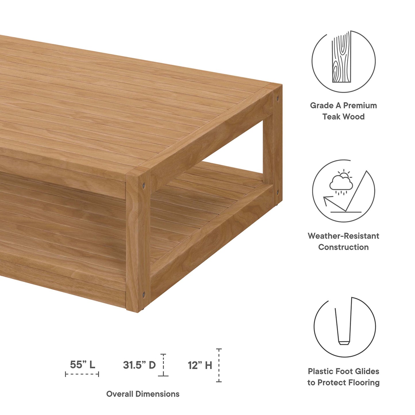 Carlsbad Teak Wood Outdoor Patio Coffee Table by Furniture For America