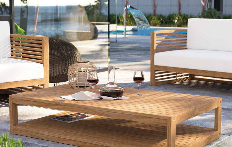 Avery Teak Wood Outdoor Patio Coffee Table in Natural