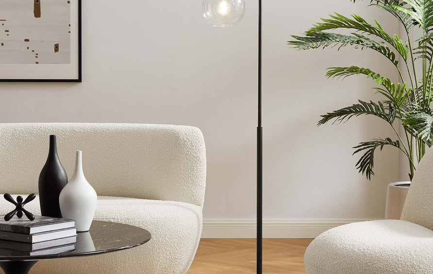 Dalkey Glass Globe Glass and Metal Floor Lamp in Black
