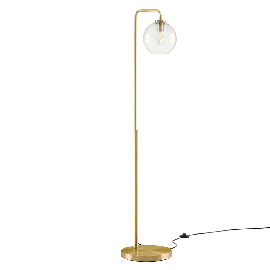 Dalkey Glass Globe Glass and Metal Floor Lamp in Satin Brass