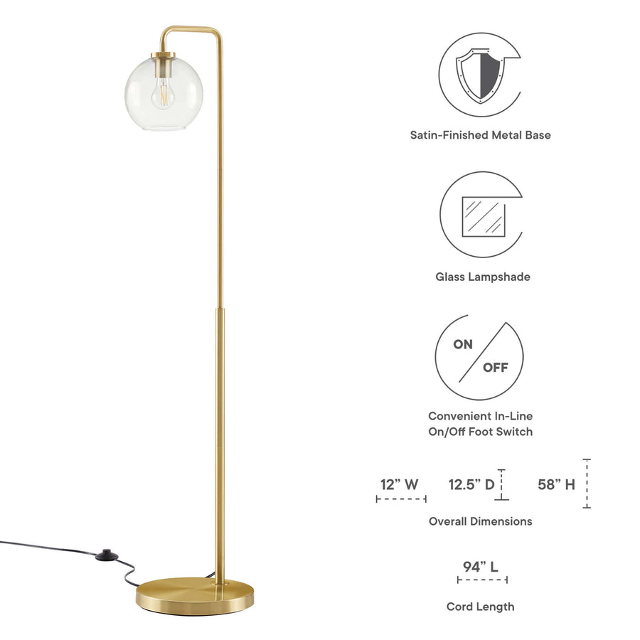 Dalkey Glass Globe Glass and Metal Floor Lamp in Satin Brass