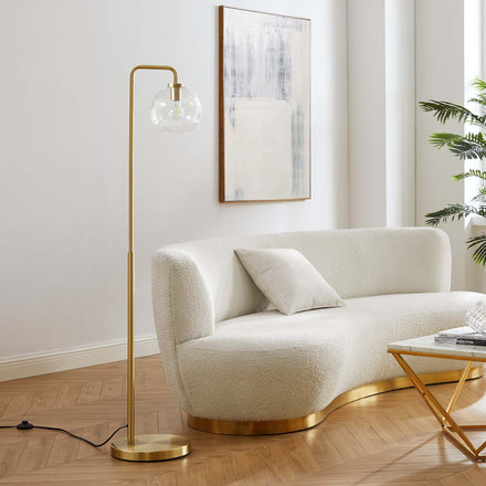Silo Glass Globe Glass and Metal Floor Lamp in Satin Brass