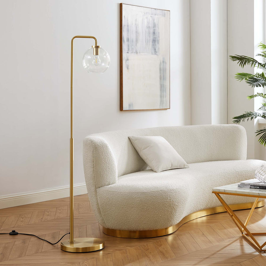 Dalkey Glass Globe Glass and Metal Floor Lamp in Satin Brass