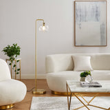 Dalkey Glass Globe Glass and Metal Floor Lamp in Satin Brass