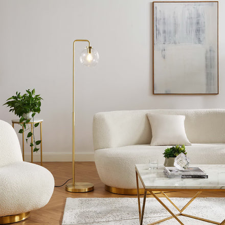 Silo Glass Globe Glass and Metal Floor Lamp in Satin Brass