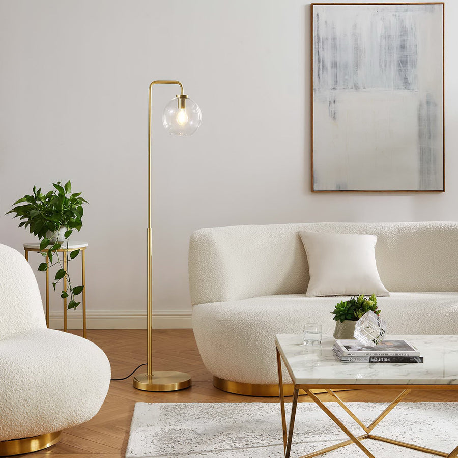 Dalkey Glass Globe Glass and Metal Floor Lamp in Satin Brass