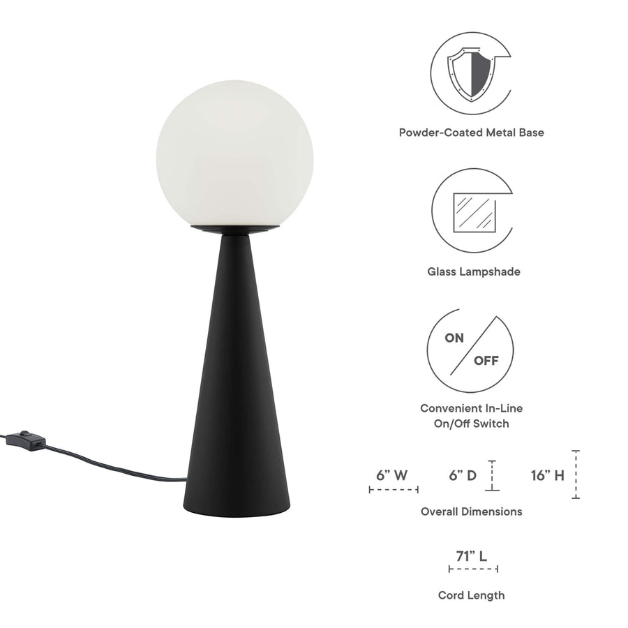 Ines Glass Globe Glass Table Lamp in White Black