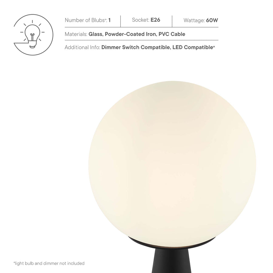 Ines Glass Globe Glass Table Lamp in White Black