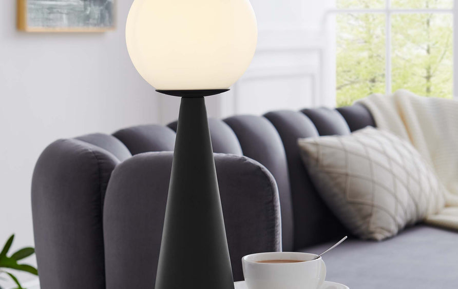 Ines Glass Globe Glass Table Lamp in White Black