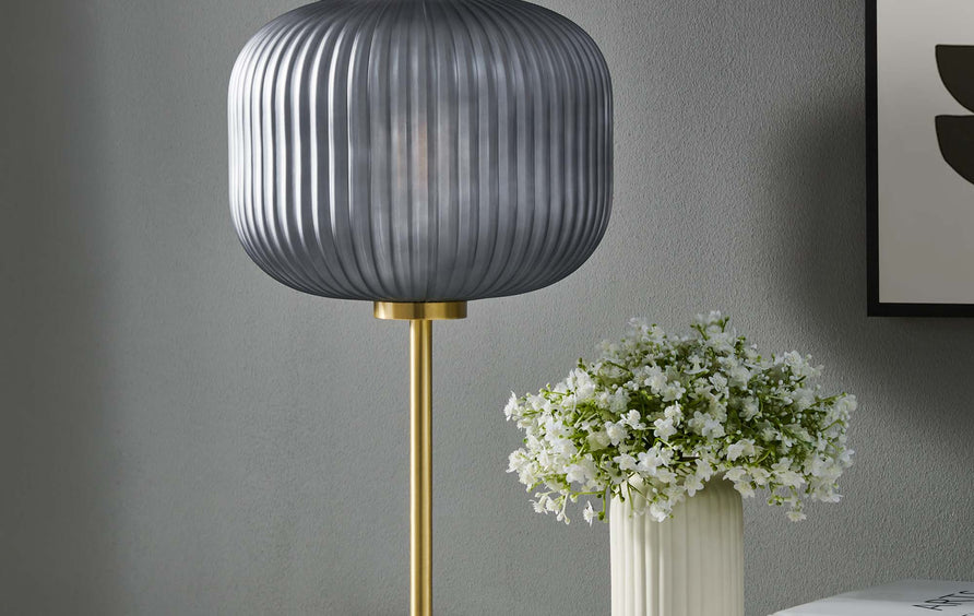 Adare Glass Sphere Glass and Metal Table Lamp in Black Satin Brass