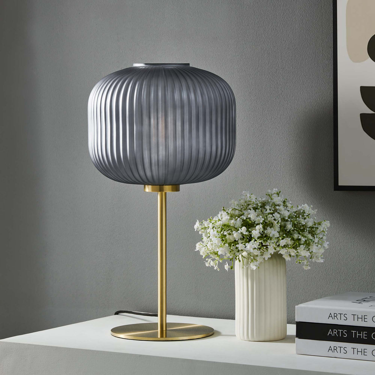 Reprise Glass Sphere Glass and Metal Table Lamp in Black Satin Brass