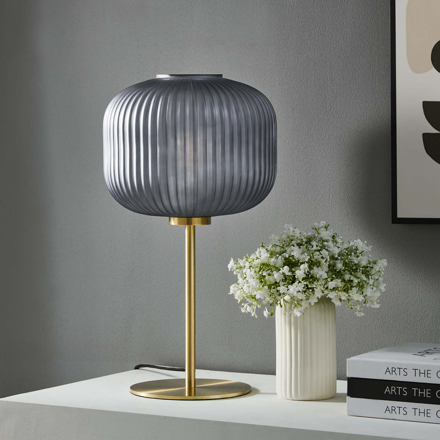 Adare Glass Sphere Glass and Metal Table Lamp in Black Satin Brass