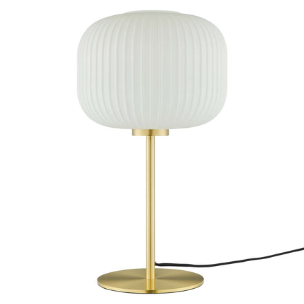 Reprise Glass Sphere Glass and Metal Table Lamp in White Satin Brass