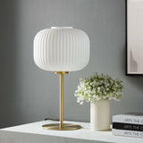 Adare Glass Sphere Glass and Metal Table Lamp in White Satin Brass