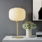 Adare Glass Sphere Glass and Metal Table Lamp in White Satin Brass