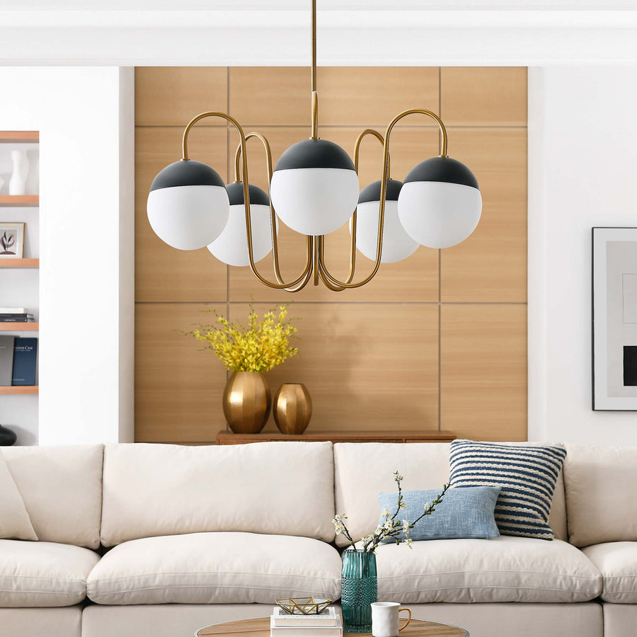 Vesna 5-Light Chandelier in Opal Satin Brass