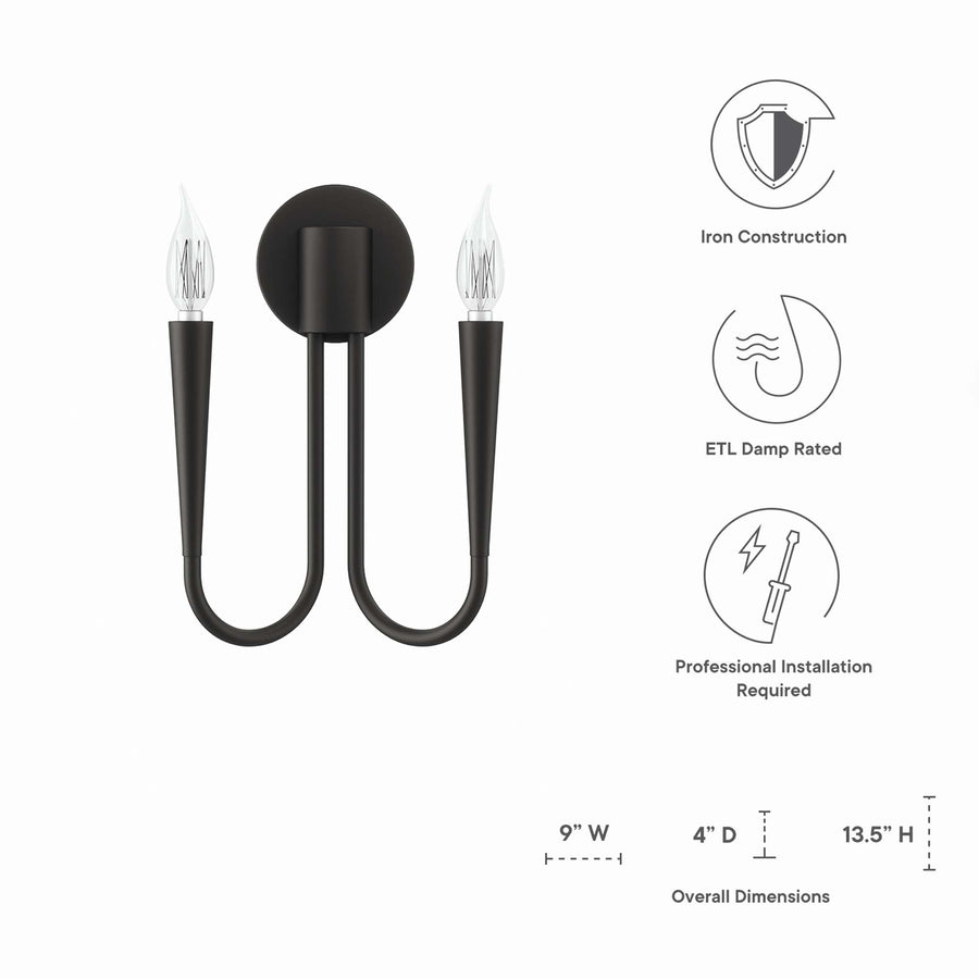 Stryn 2-Light Wall Sconce in Black