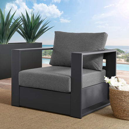 Tahoe Outdoor Patio Powder-Coated Aluminum Armchair in Gray Charcoal