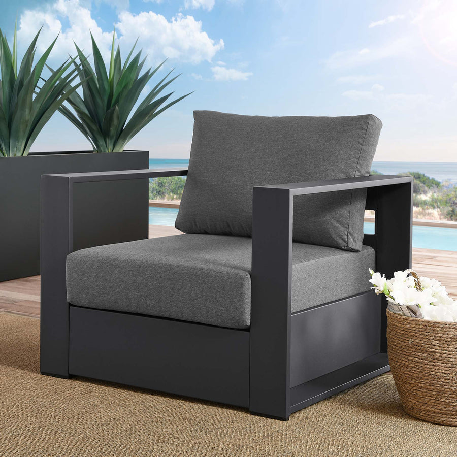 Aspen Outdoor Patio Powder-Coated Aluminum Armchair in Gray Charcoal