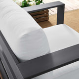 Aspen Outdoor Patio Powder-Coated Aluminum Armchair in Gray White