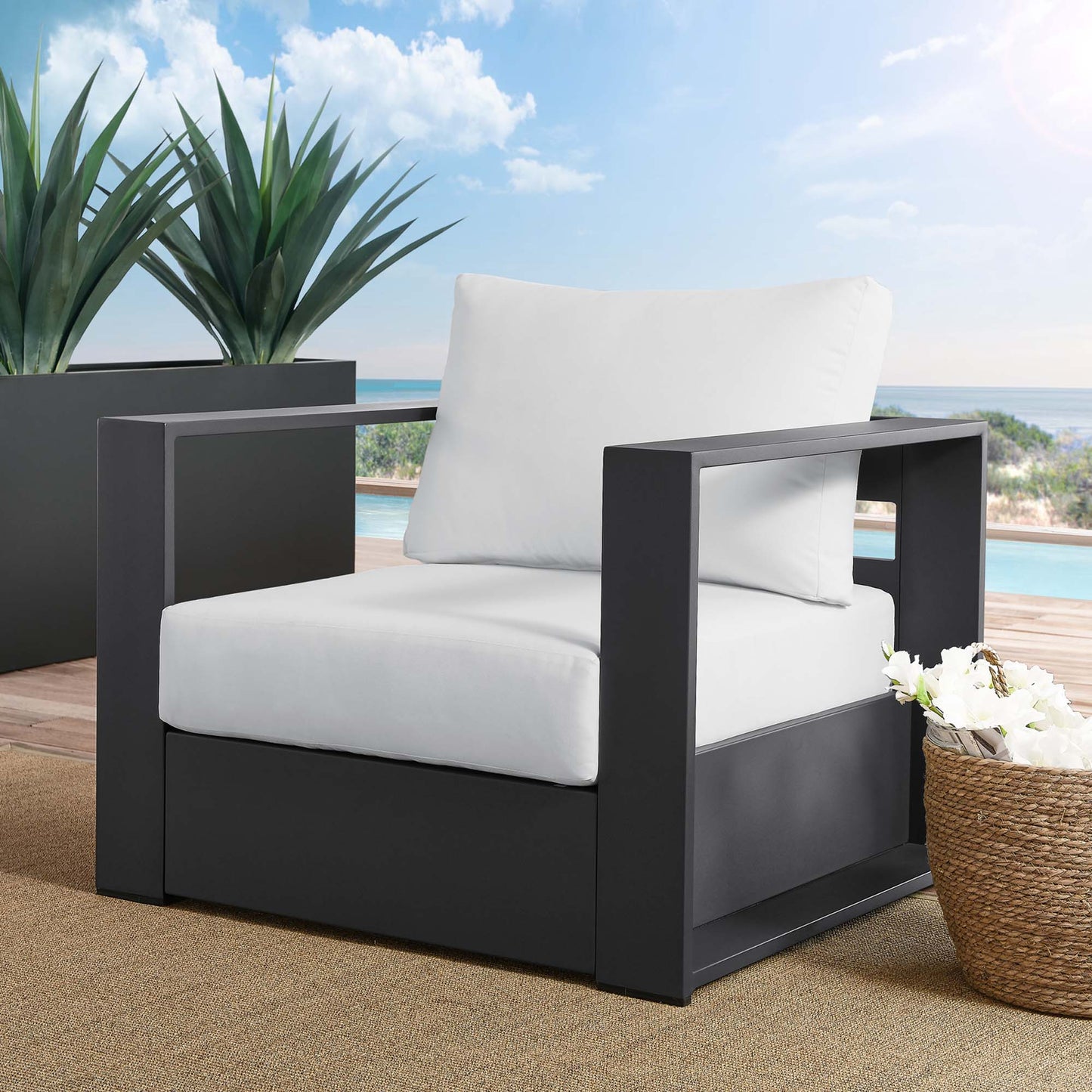 Tahoe Outdoor Patio Powder-Coated Aluminum Armchair by Furniture For America