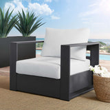 Aspen Outdoor Patio Powder-Coated Aluminum Armchair in Gray White