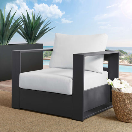 Tahoe Outdoor Patio Powder-Coated Aluminum Armchair in Gray White