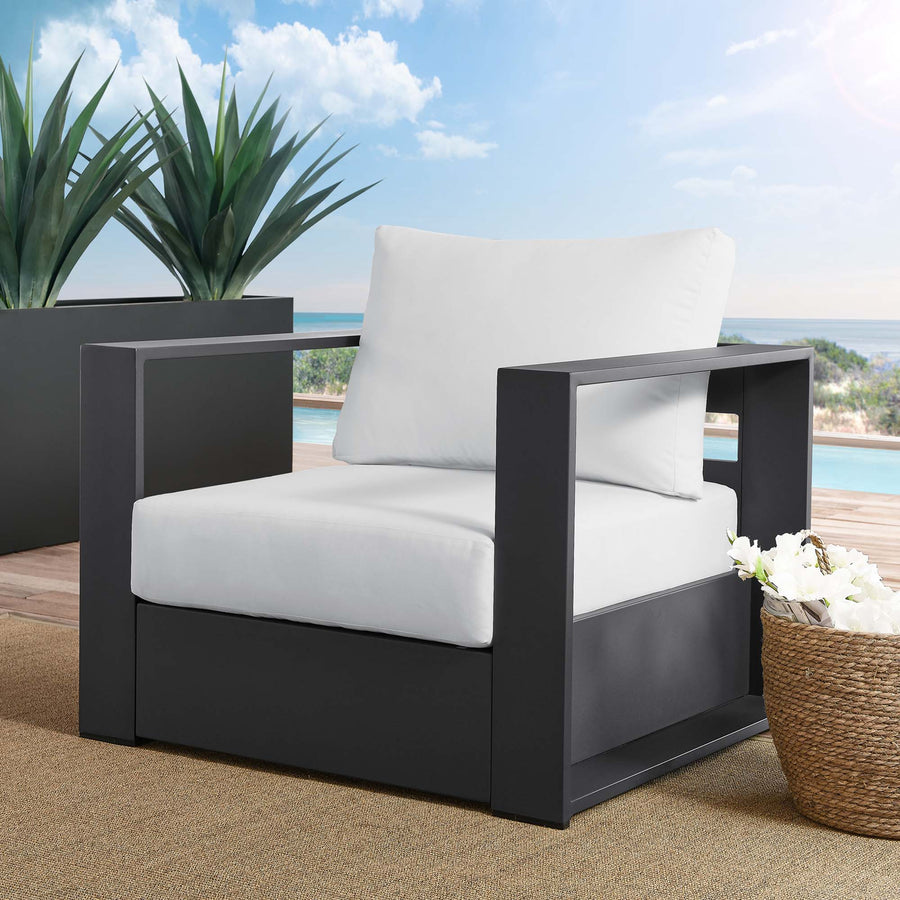 Aspen Outdoor Patio Powder-Coated Aluminum Armchair in Gray White
