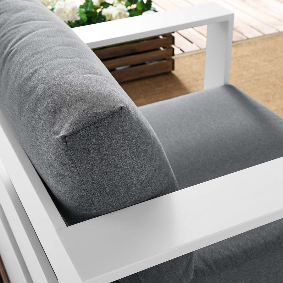 Aspen Outdoor Patio Powder-Coated Aluminum Armchair in White Charcoal