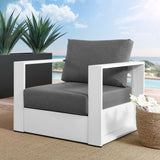 Aspen Outdoor Patio Powder-Coated Aluminum Armchair in White Charcoal