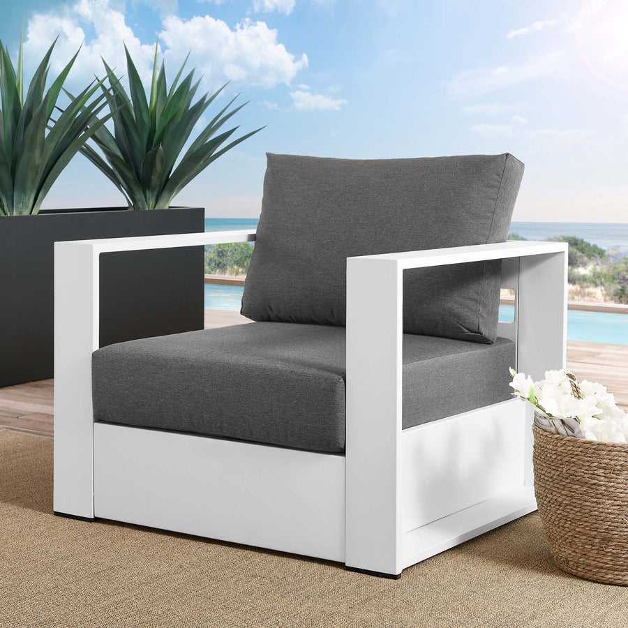 Aspen Outdoor Patio Powder-Coated Aluminum Armchair in White Charcoal