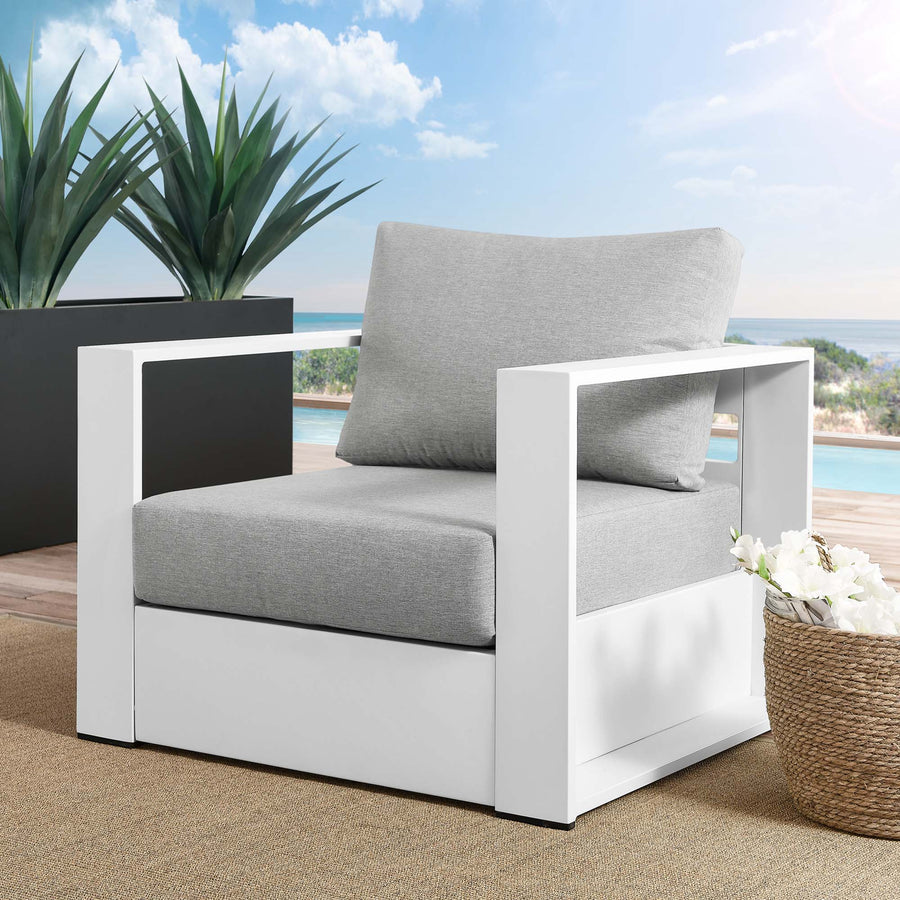 Aspen Outdoor Patio Powder-Coated Aluminum Armchair in White Gray