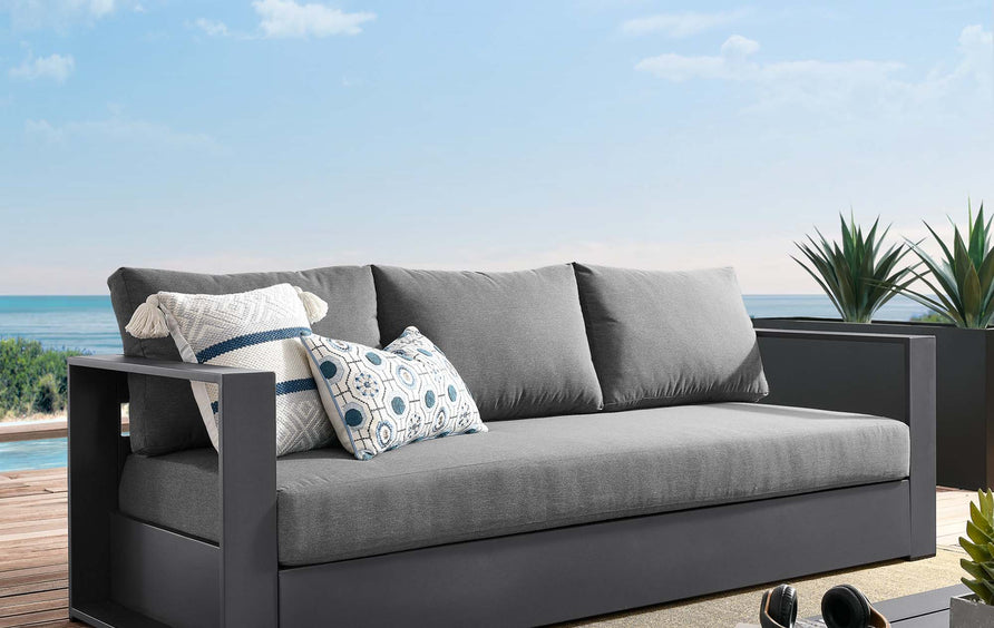 Aspen Outdoor Patio Powder-Coated Aluminum Sofa in Gray Charcoal