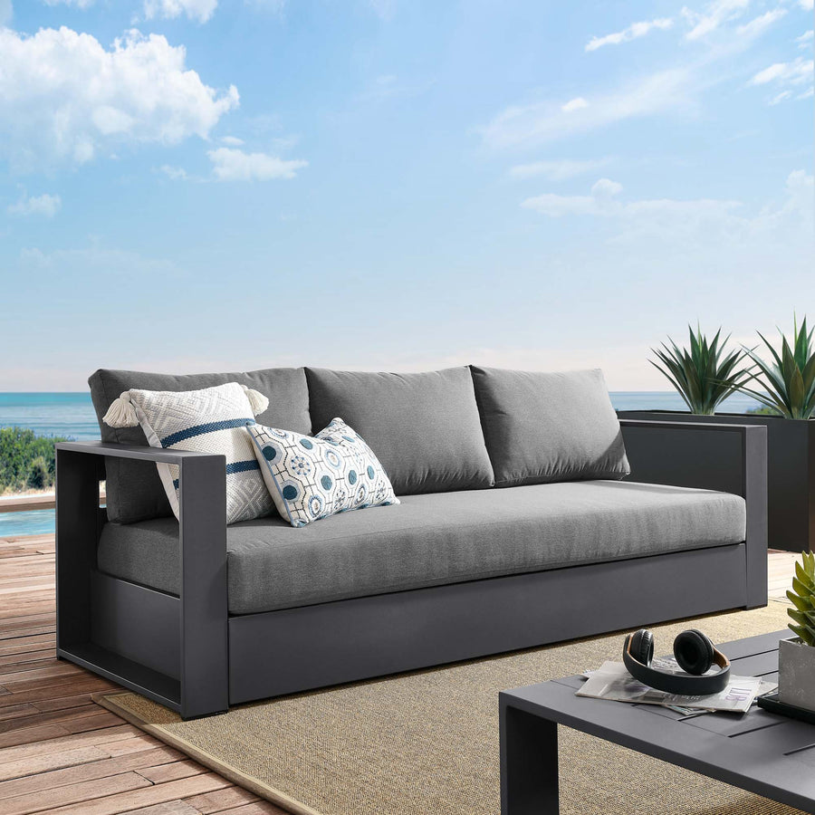 Aspen Outdoor Patio Powder-Coated Aluminum Sofa in Gray Charcoal