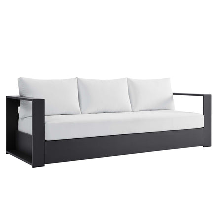 Tahoe Outdoor Patio Powder-Coated Aluminum Sofa in Gray White