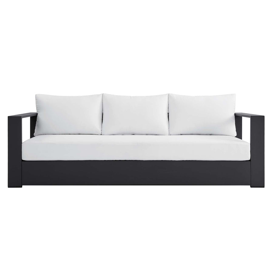 Aspen Outdoor Patio Powder-Coated Aluminum Sofa in Gray White