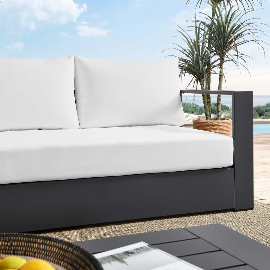 Aspen Outdoor Patio Powder-Coated Aluminum Sofa in Gray White
