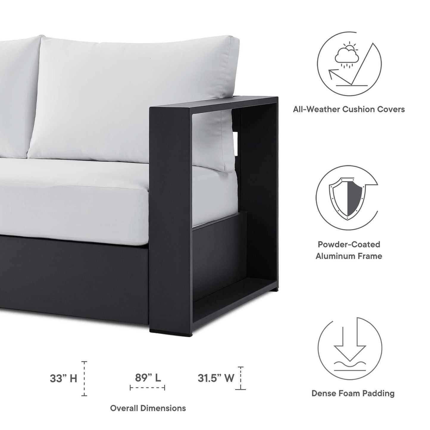 Tahoe Outdoor Patio Powder-Coated Aluminum Sofa by Furniture for America