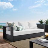 Aspen Outdoor Patio Powder-Coated Aluminum Sofa in Gray White