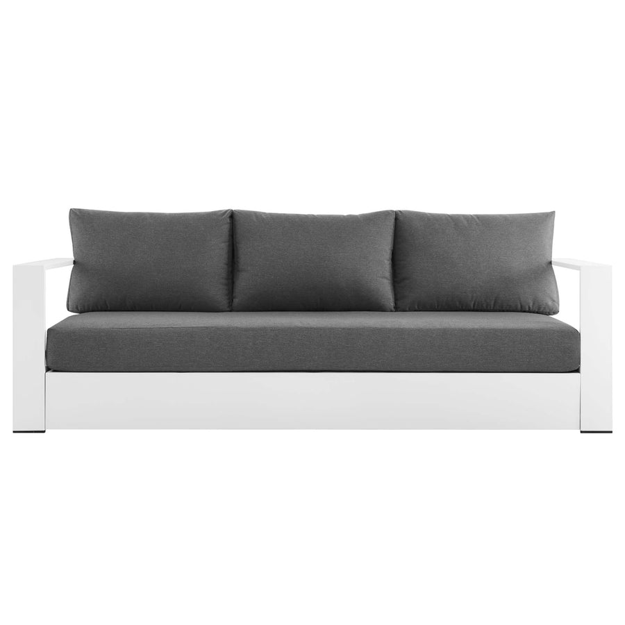 Aspen Outdoor Patio Powder-Coated Aluminum Sofa in White Charcoal