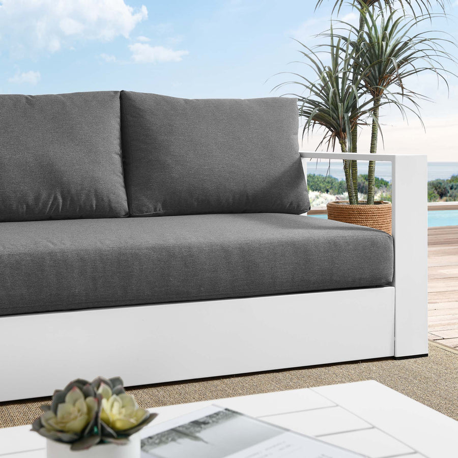 Aspen Outdoor Patio Powder-Coated Aluminum Sofa in White Charcoal