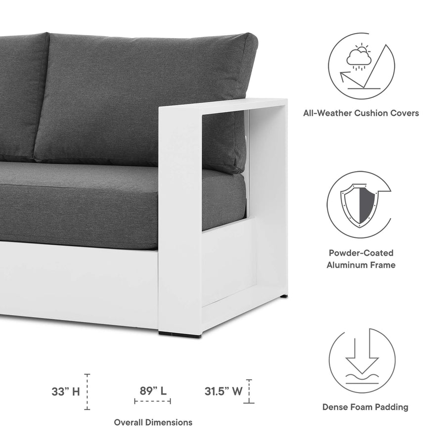 Aspen Outdoor Patio Powder-Coated Aluminum Sofa in White Charcoal