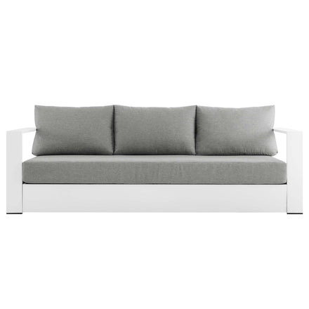 Tahoe Outdoor Patio Powder-Coated Aluminum Sofa in White Gray