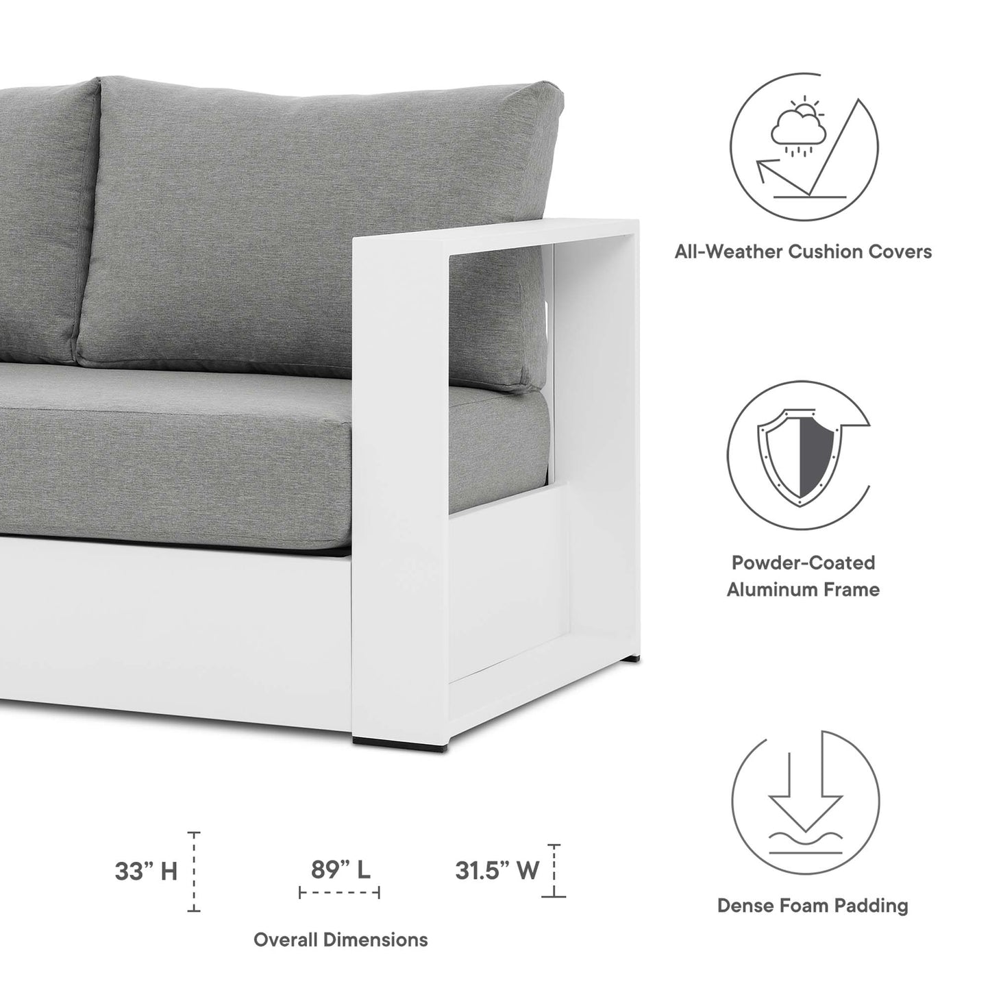 Tahoe Outdoor Patio Powder-Coated Aluminum Sofa by Furniture for America