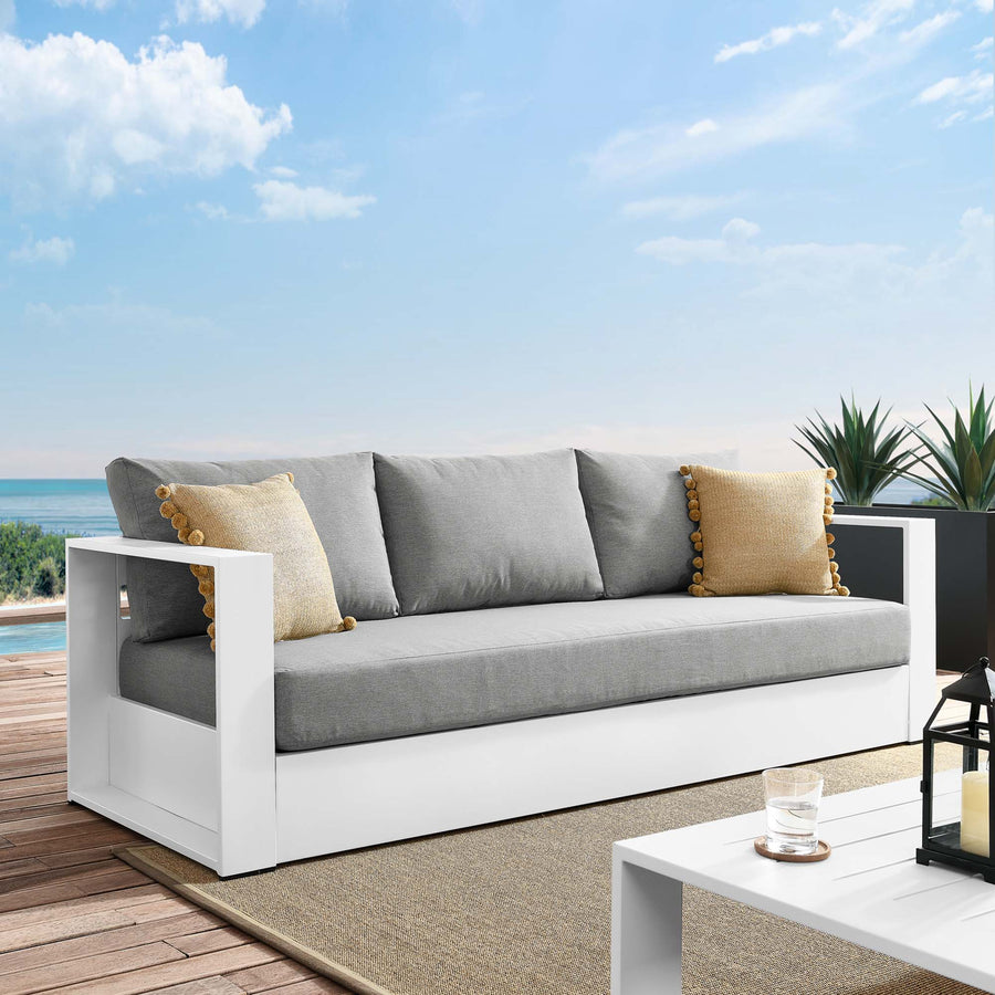 Aspen Outdoor Patio Powder-Coated Aluminum Sofa in White Gray