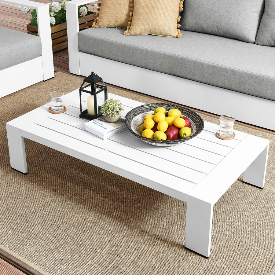 Aspen Outdoor Patio Powder-Coated Aluminum Coffee Table in White