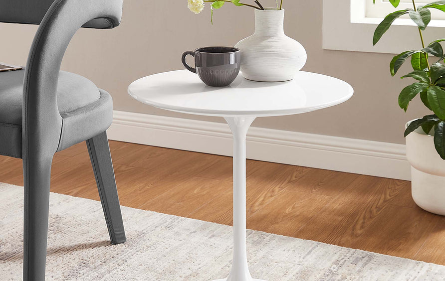 Lumen 20" Round Wood Side Table in White White