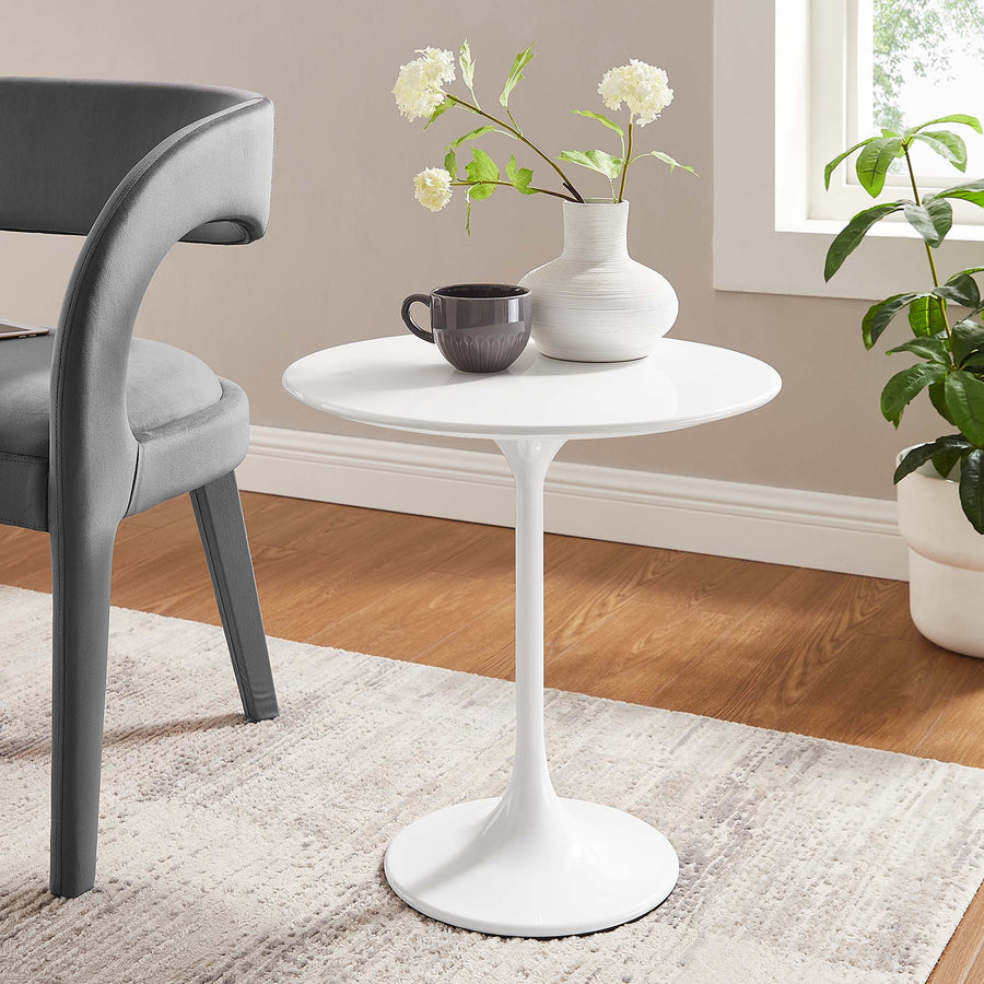 Lumen 20" Round Wood Side Table in White White