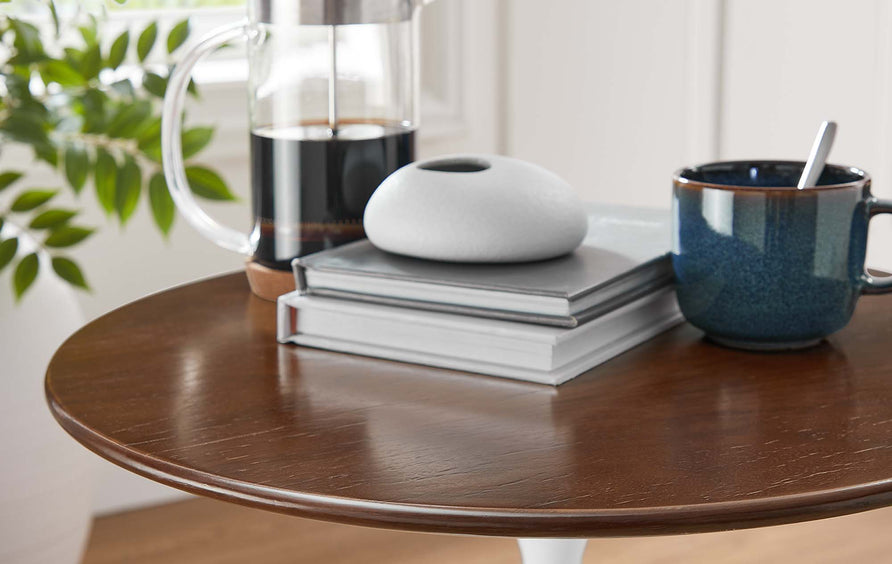 Lumen 20" Round Wood Side Table in White Walnut