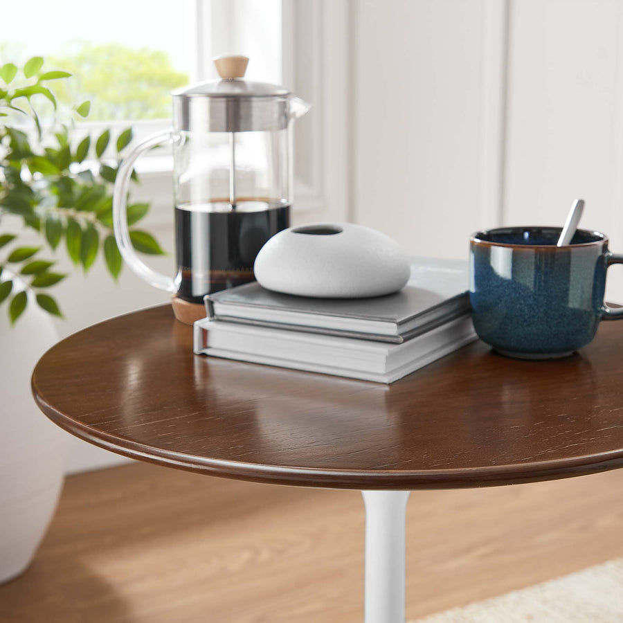 Lumen 20" Round Wood Side Table in White Walnut